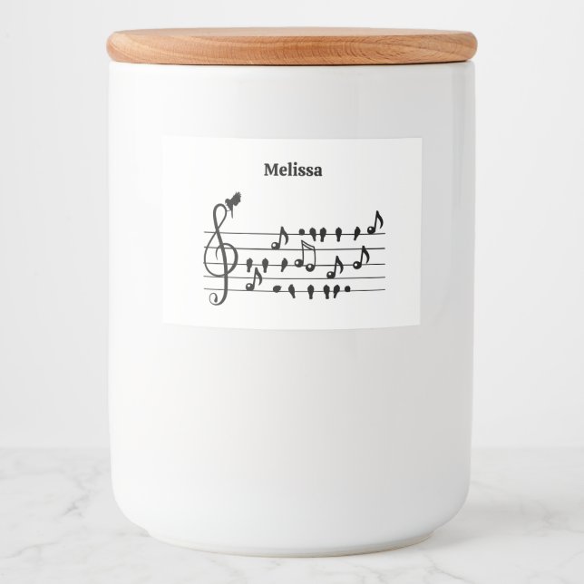 Rótulo Para Comida Arte Personalizada de Clave de Sol com Pássaros Ca (Frente)