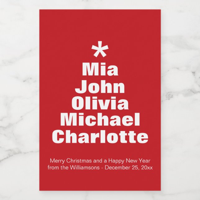 Rótulo Para Comida Árvore de Natal nomes de família personalizados ve (Rótulo Único)