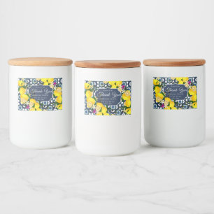 Rótulo Para Comida Azulejos Mediterrâneos de Limão Azul Naval Branco
