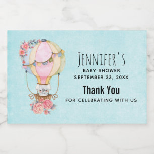 Rótulo Para Comida Balão de Ar Quente Cinto com Aquarela de Urso