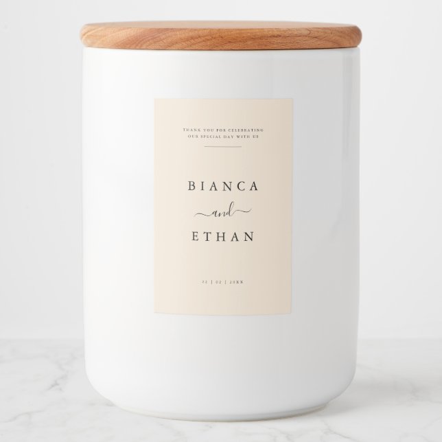 Rótulo Para Comida Beige Elegante Simples e Casamento Negro (Frente)