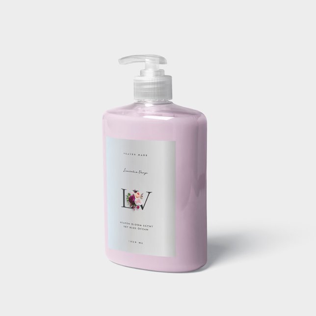 Rótulo Para Comida Beleza Floral de Monograma Prateado Elegante Moder (Beauty)