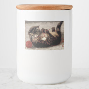 Rótulo Para Comida Berço de Gato, Um Gato Brincando com um Novelo de