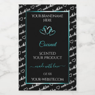 Rótulo Para Comida Black White Word Cloud Product Labels Teal Hearts