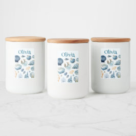 Rótulo Para Comida Blue Seashell Food Container Label | Custom Name