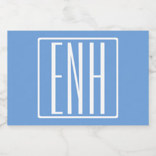 Rótulo Para Comida Bold Modern 3 Iniciais Monograma   Azul macio