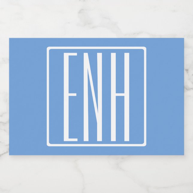 Rótulo Para Comida Bold Modern 3 Iniciais Monograma | Azul macio (Rótulo Único)