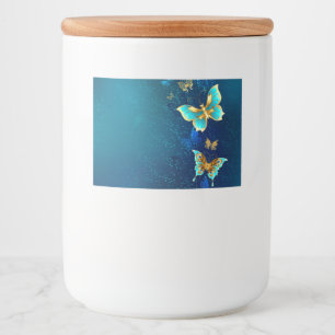 Rótulo Para Comida Borboletas de ouro em um fundo azul