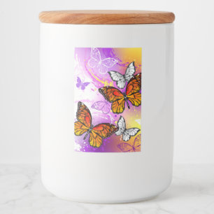 Rótulo Para Comida Borboletas Monarcas em Fundo Roxo