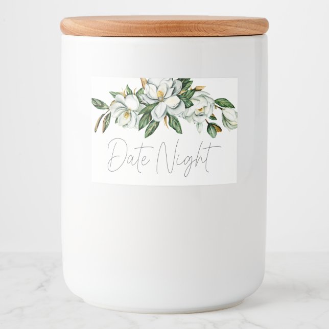 Rótulo Para Comida Branca Magnolia Floral Data Noite Jar (Frente)