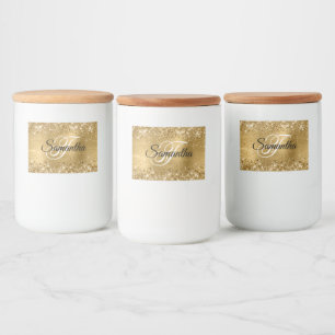 Rótulo Para Comida Brilho Dourado Glam Monograma Chique