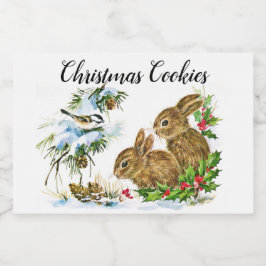 Rótulo Para Comida Bunnies e Aves Aproveitam o Natal da Neve