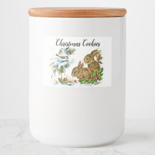 Rótulo Para Comida Bunnies e Aves Aproveitam o Natal da Neve