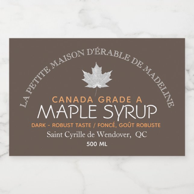Rótulo Para Comida Canadian Maple Syrup Editable Comida Label Brown (Rótulo Único)