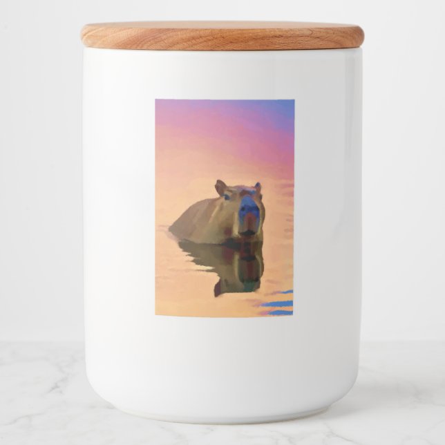 Rótulo Para Comida Capybara Emergente de Uma Arte Cuja Lagoa Tranquil (Frente)