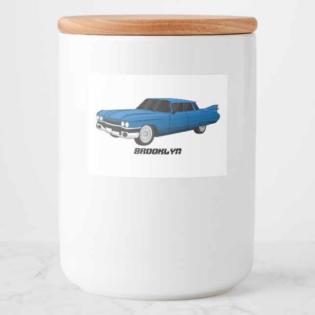 Rótulo Para Comida Carro clássico azul gelado de 1959 (Frente)