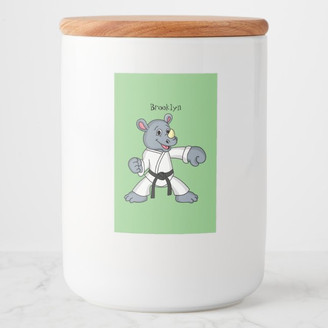 Rótulo Para Comida Cartoon bonito rhino kung fu (Frente)