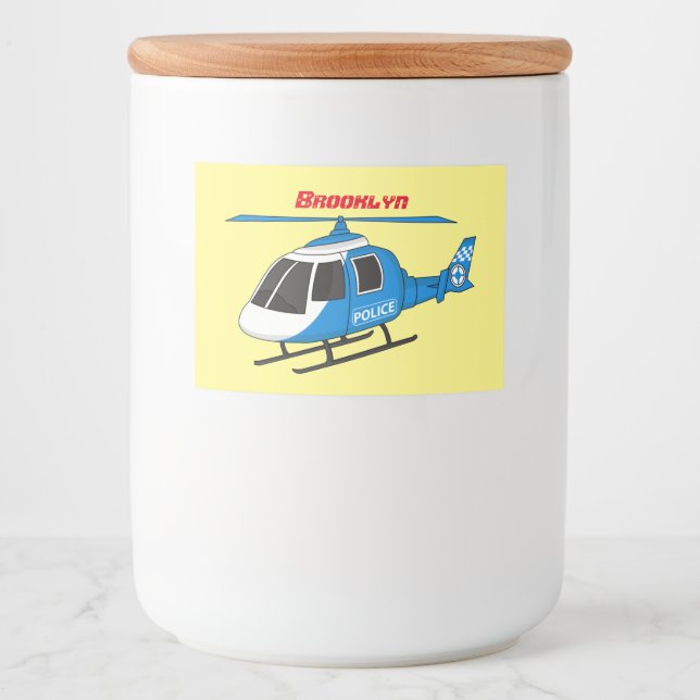Rótulo Para Comida Cartoon de helicóptero do Departamento de Polícia (Frente)