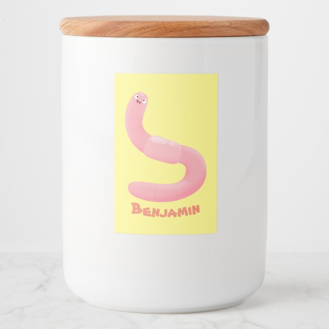 Rótulo Para Comida Cartoon de minhoca rosa-branca (Frente)