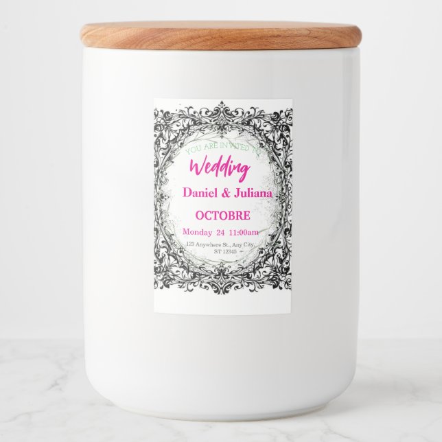 Rótulo Para Comida casamento, convite, floral, rosa, elegante, românt (Frente)