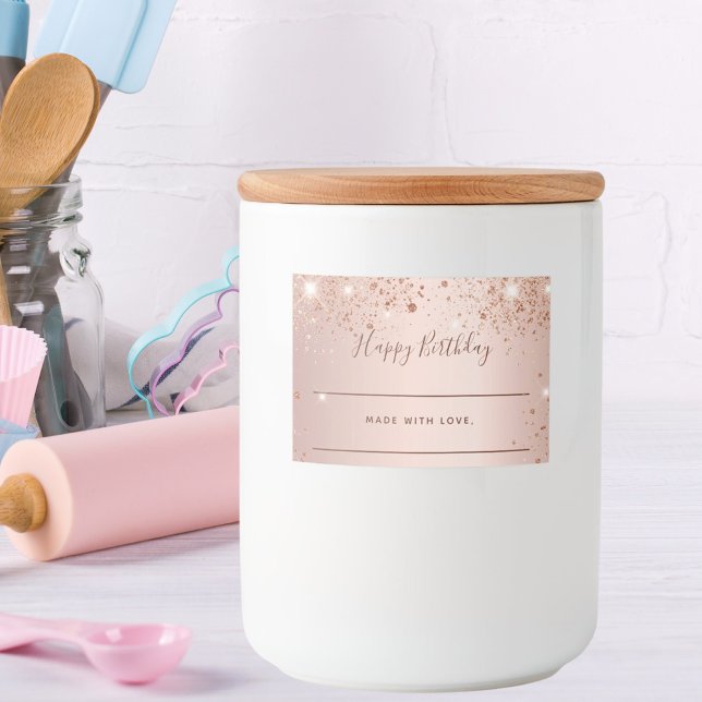 Rótulo Para Comida Casamento de poeira de ouro de rosa de aniversário (Criador carregado)