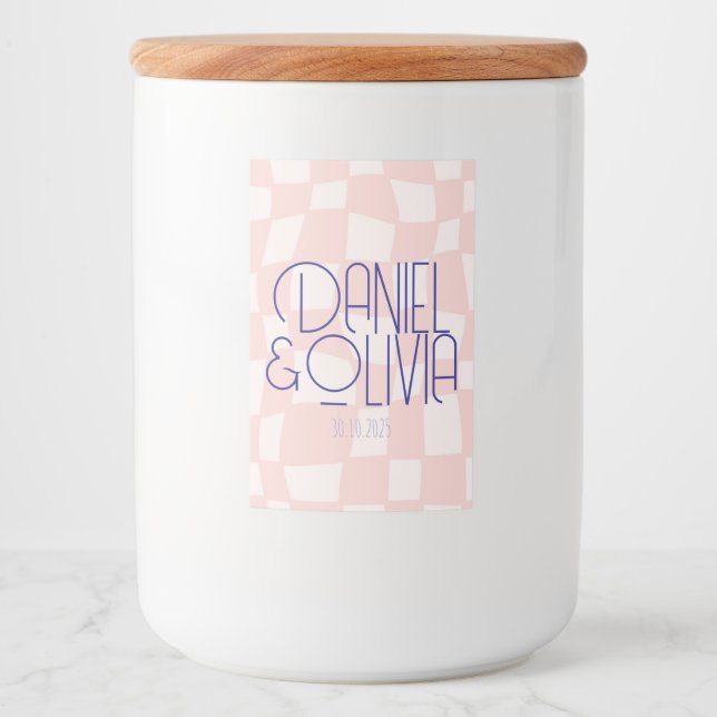 Rótulo Para Comida Casamento no Quadrado Rosa (Frente)
