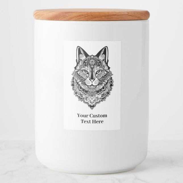 Rótulo Para Comida Cat Ornamental de Texto Personalizado (Frente)