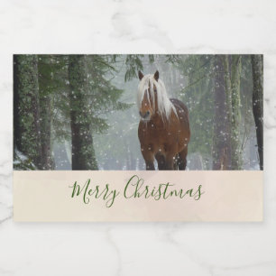 Rótulo Para Comida Cavalo castanho cênico no Natal de uma Floresta d