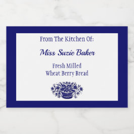 Rótulo Para Comida Cesto de Flores Russo Azul Branco Editável