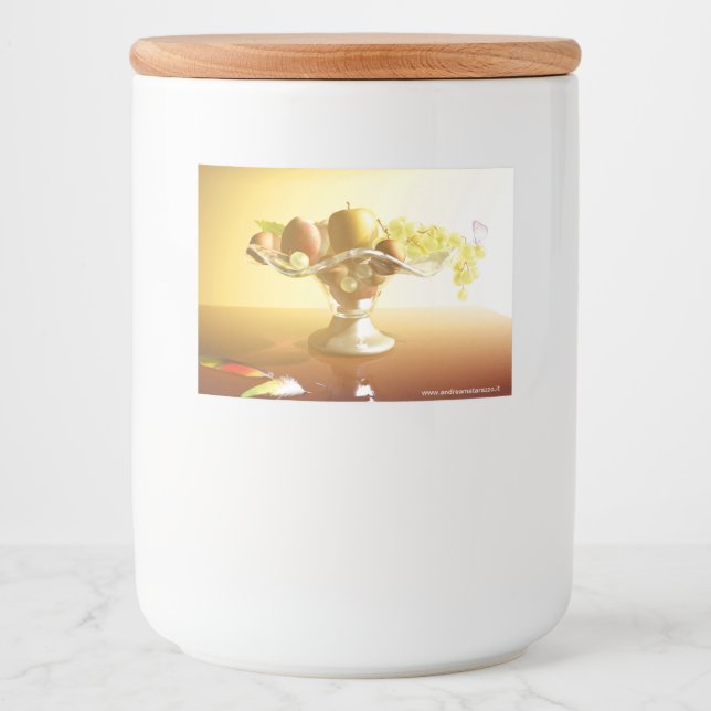 Rótulo Para Comida Cesto de vidro com frutas e bateria (Frente)