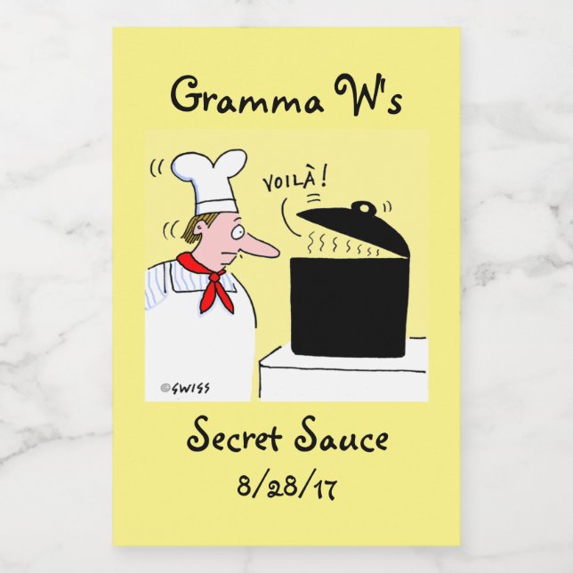 Rótulo Para Comida Chef de Cartoon Engraçado com Kettle em Stove (Rótulo Único)