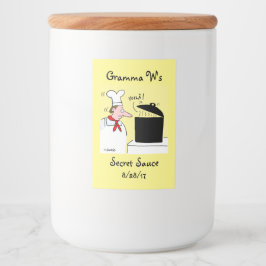 Rótulo Para Comida Chef de Cartoon Engraçado com Kettle em Stove