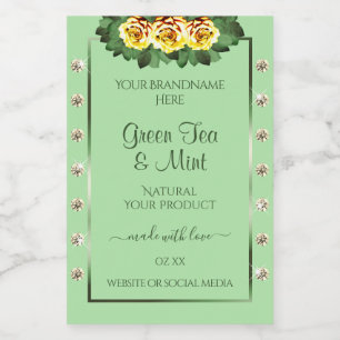Rótulo Para Comida Chic Sage Green Product Labels Rosas Amarelas Joia