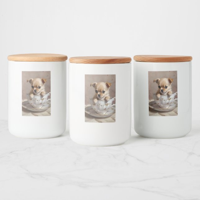 Rótulo Para Comida Chihuahua Puppy em um Teacup, (Garrafas)