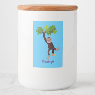 Rótulo Para Comida Chimpanzé bonito na selva pendurada em desenho ani