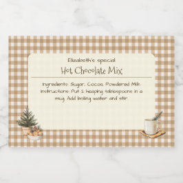 Rótulo Para Comida Chocolate Quente de Natal Mix Brown Gingham Labels
