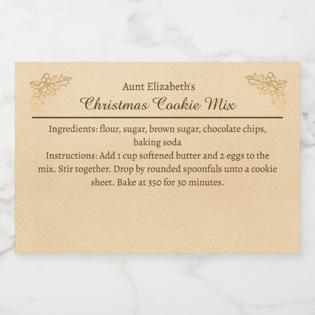 Rótulo Para Comida Christmas Cookies Baking Mix Holly Personalized  (Rótulo Único)