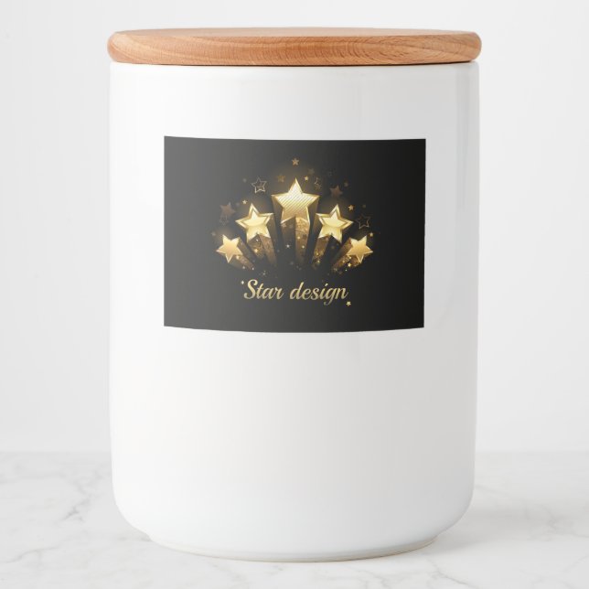 Rótulo Para Comida Cinco estrelas douradas em preto (Frente)