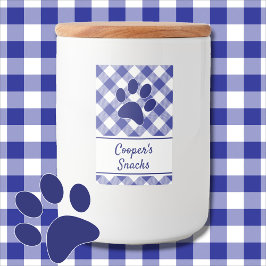 Rótulo Para Comida Classic Blue White Gingham Pattern Paw Name