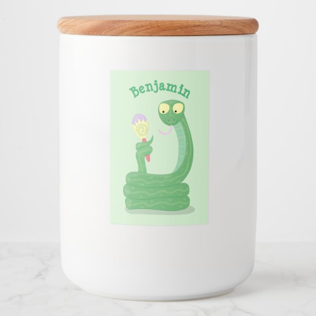 Rótulo Para Comida Cobra verde engraçado com desenhos de maraca (Frente)
