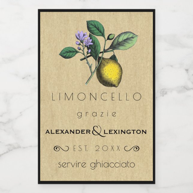 Rótulo Para Comida Convidado do Casamento Limoncello DIY (Rótulo Único)