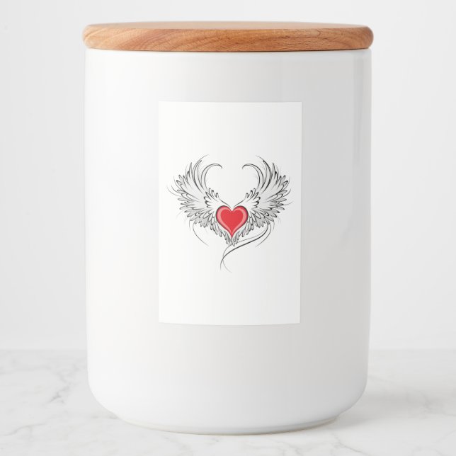 Rótulo Para Comida Coração Anjo Vermelho com asas (Frente)