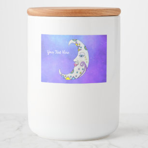 Rótulo Para Comida Crescente Lua Decorada Colorida Face Céu Roxo