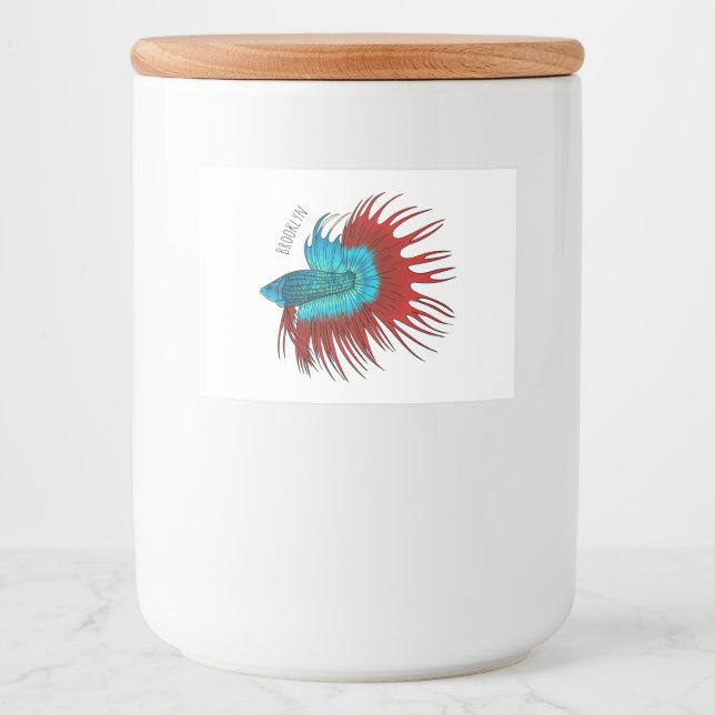 Rótulo Para Comida Crowntail betta fish cartoon illustration (Frente)