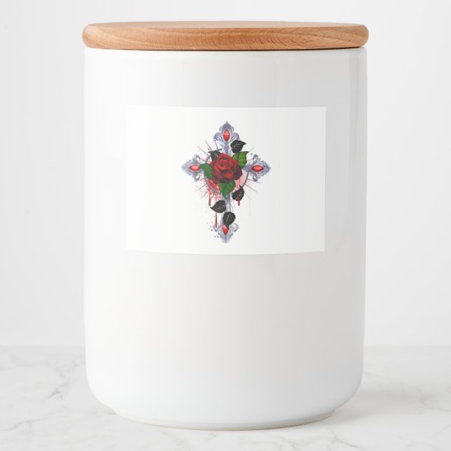 Rótulo Para Comida Cruz de Prata com Rosa vermelha (Frente)
