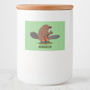 Rótulo Para Comida Curioso castor com humor de desenho animado