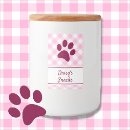 Rótulo Para Comida Cute Pink White Gingham Checkered Pattern Paw Name