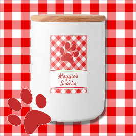 Rótulo Para Comida Cute Red White Gingham Checkered Pattern Paw Name
