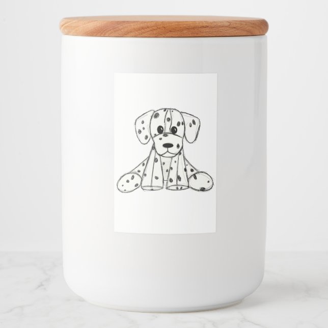 Rótulo Para Comida Desenho simples de um cão dalmata de pelúcia em pr (Frente)
