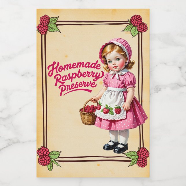 Rótulo Para Comida Doce de Framboesa Caseiro Vintage (Rótulo Único)